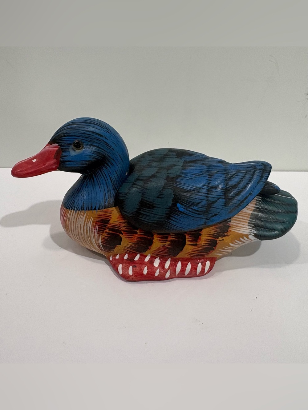 Vintage 6" Hand-Painted Ceramic Mallard Duck  Trinket Box Lidded Figurine